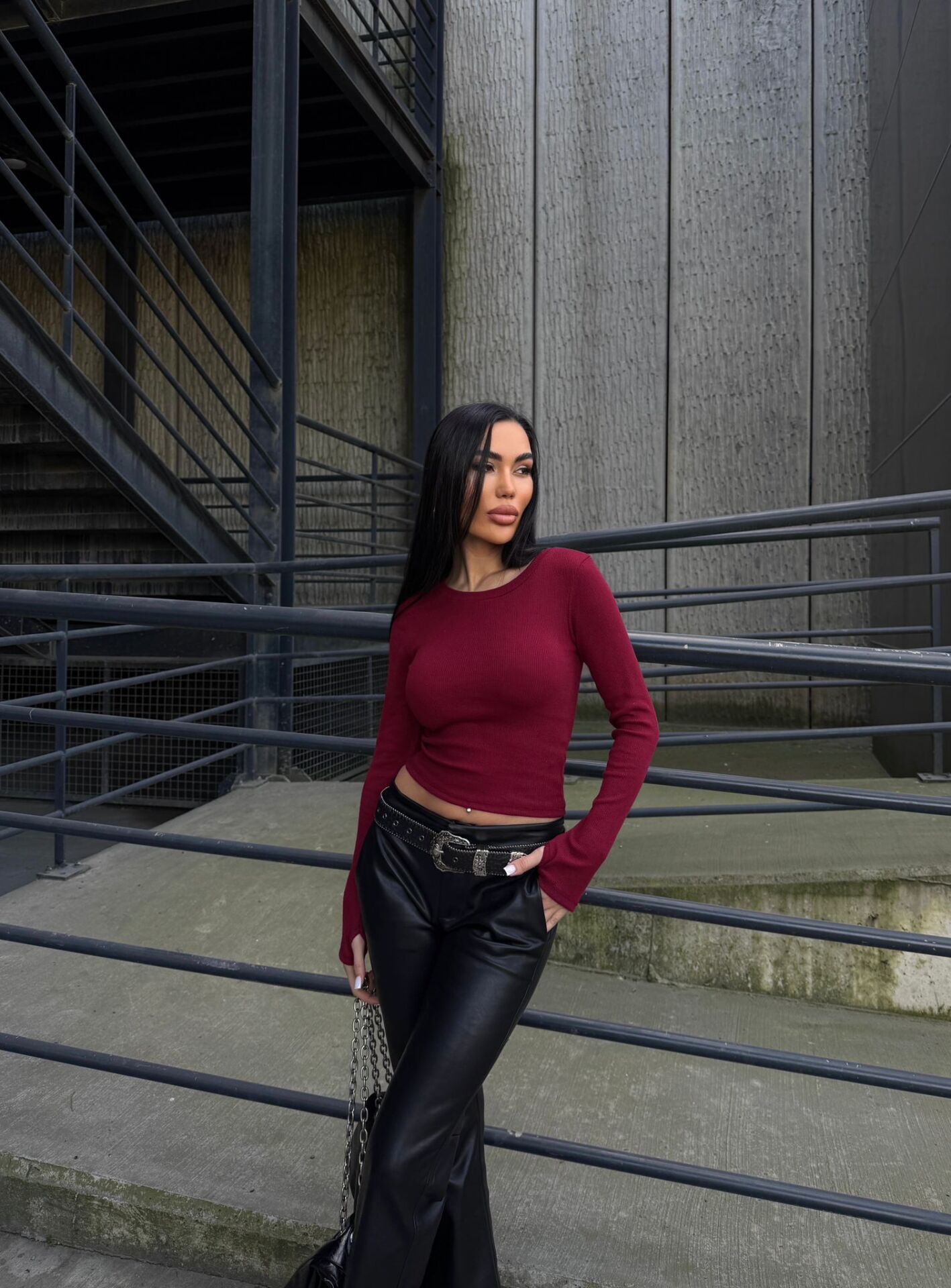 Parmak Geçme Oysho Bluz-Bordo