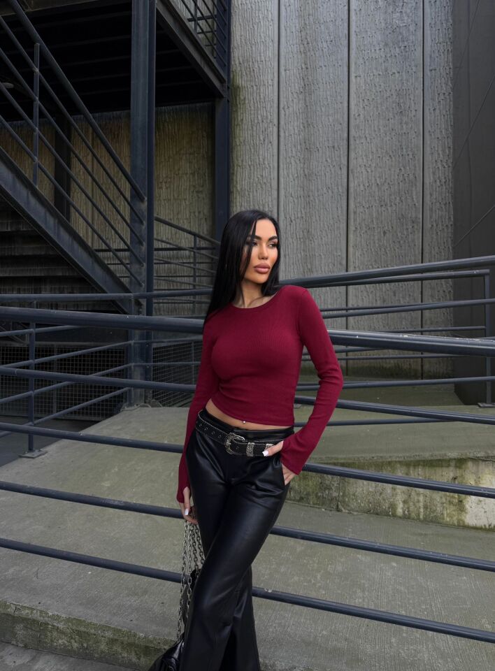 Parmak Geçme Oysho Bluz-Bordo