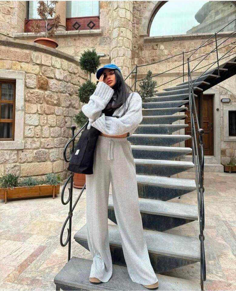 Biyeli Salaş Pantolon-Gri