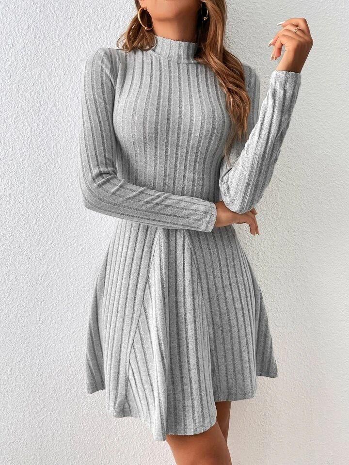 Volanlı Mini Elbise - Gri