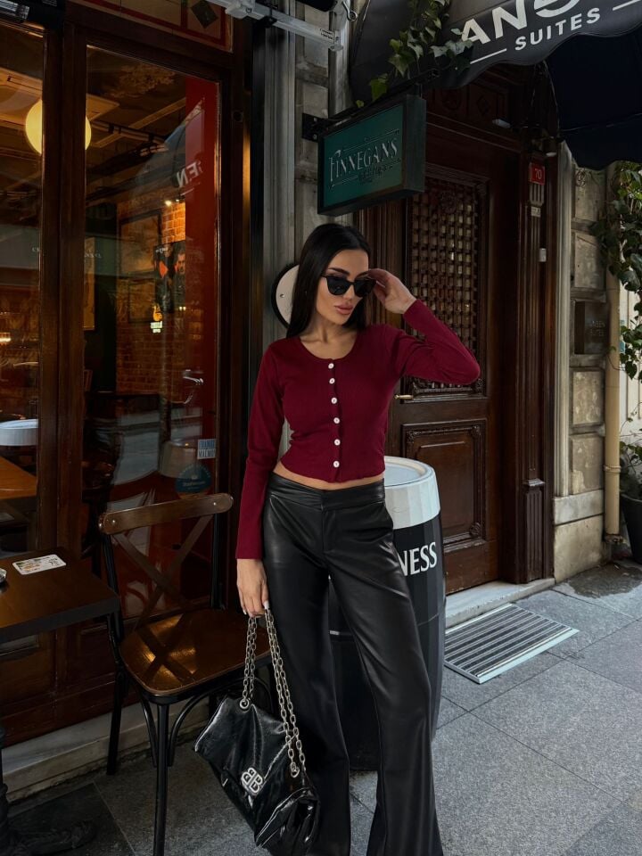Düğmeli Hırka-Bordo