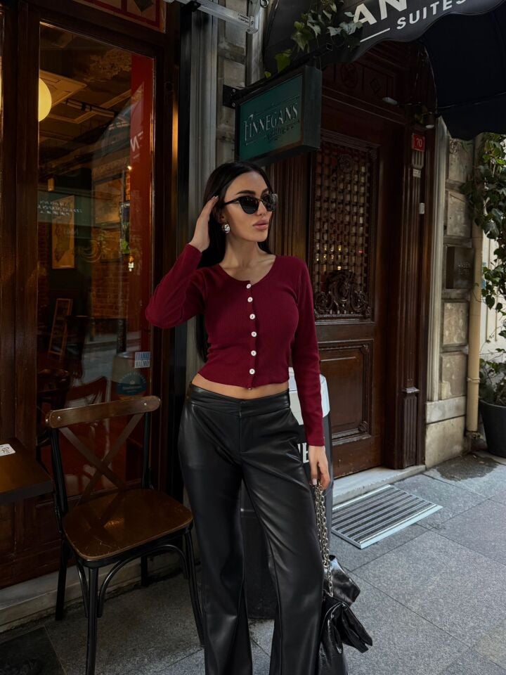 Düğmeli Hırka-Bordo