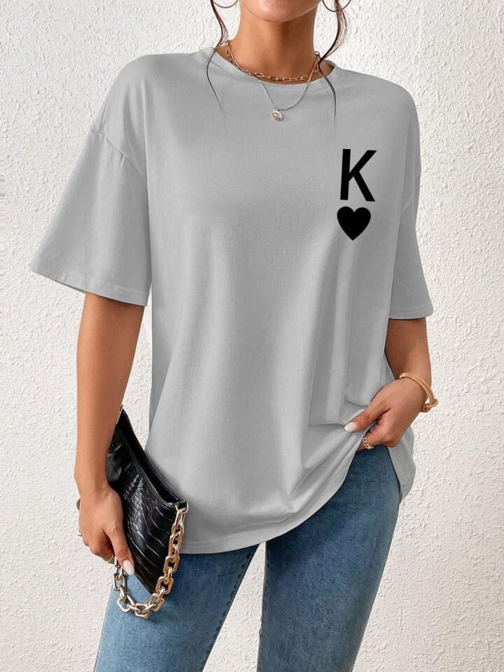 K Baskı Tişört-Gri