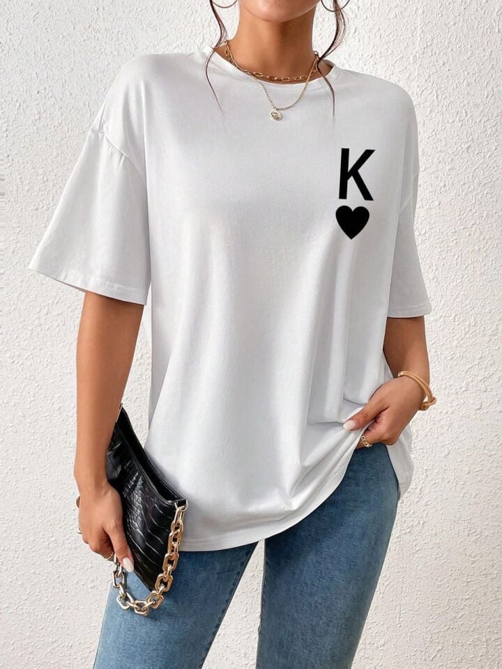 K Baskı Tişört-Beyaz