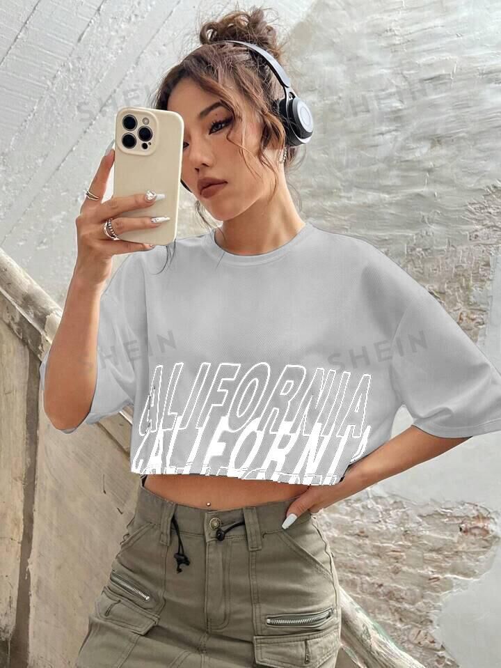 California Baskılı Crop-Gri